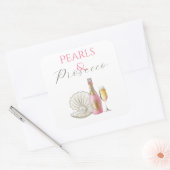 Sticker Carré Perles et Prosecco Rose Fête de Mariage (Enveloppe)