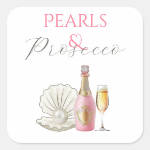 Sticker Carré Perles et Prosecco Rose Fête de Mariage