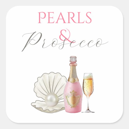 Sticker Carré Perles et Prosecco Rose Fête de Mariée (Devant)