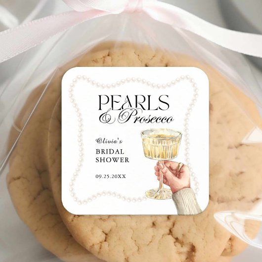 Sticker Carré Perles & Prosecco Élégante Fête des mariées Brunch