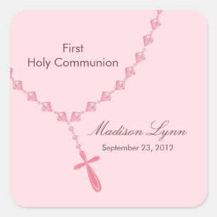 Sticker Carré Perles Rosaire Première Communion Sainte Rose Brow