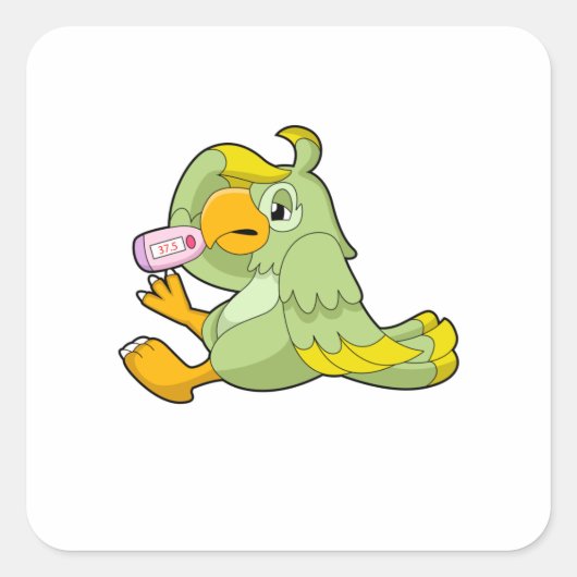 Sticker Carré Perroquet avec thermomètre clinique (Devant)