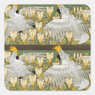 Sticker Carré Perroquet Cacatoès Vert Sauge Vintage Art Magnolia