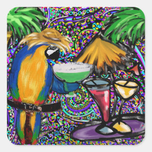 Sticker Carré Perroquet de fête sur la plage