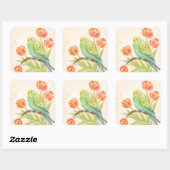 Sticker Carré Perruche aux Tulipes (Feuille)