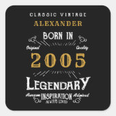 Sticker Carré Personalized 21st Birthday Add Name 2005 Legend (Devant)