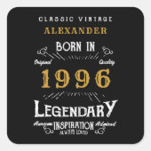 Sticker Carré Personalized 30th Birthday Add Name 1996 Legend (Devant)