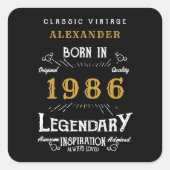 Sticker Carré Personalized 40th Birthday Add Name 1986 Legend (Devant)