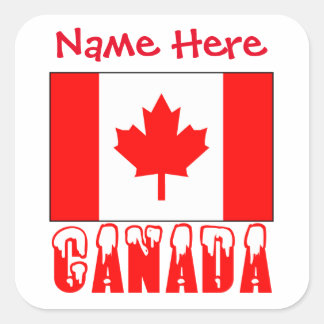 Sticker Carré Personalized Canada Flag Name Square Labe