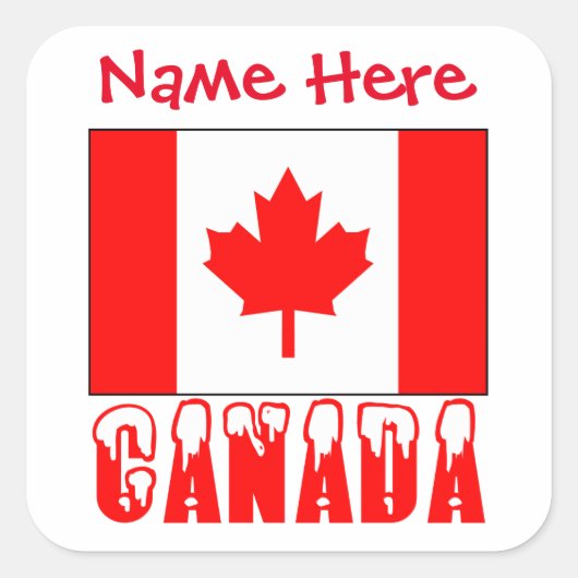 Sticker Carré Personalized Canada Flag Name Square Labe (Devant)