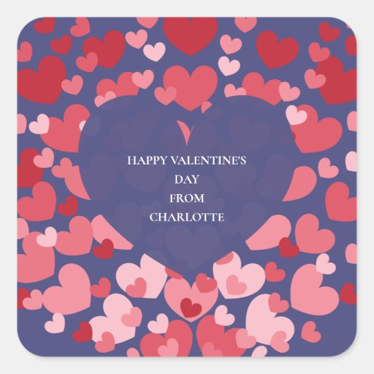 Sticker Carré Personalized Classroom Valentine with Hearts (Devant)