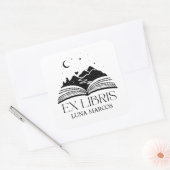 Sticker Carré Personalized Ex Libris with a Book and Stars Heart (Enveloppe)