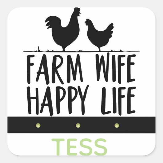 Sticker Carré Personalized Farm Wife Happy Life Design (Devant)
