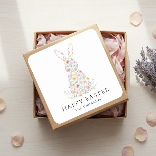 Sticker Carré Personalized Floral Easter Bunny | Custom