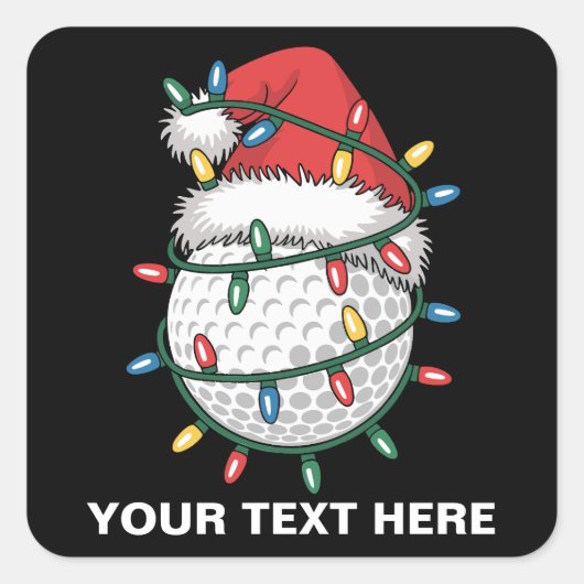 Sticker Carré Personalized Golf Ball Santa Hat Christmas Lights (Devant)