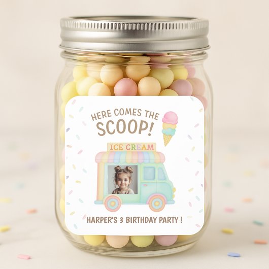 Sticker Carré Personalized Ice Cream Truck Rainbow Sprinkle