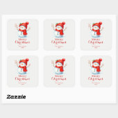 Sticker Carré Personalized Merry Christmas Snowman Custom Year  (Feuille)