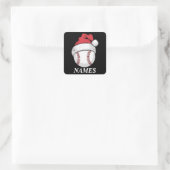 Sticker Carré Personalized Name Christmas Baseball Santa Hat (Sac)