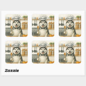 Sticker Carré Personalized Name Funny Siberian Husky Dog Chef (Feuille)