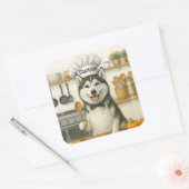 Sticker Carré Personalized Name Funny Siberian Husky Dog Chef (Enveloppe)