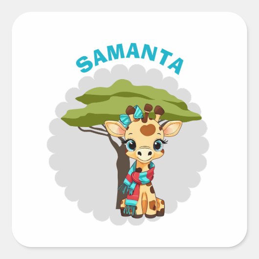Sticker Carré  Personalized "Name" Giraffe in the Savanna Waterp (Devant)