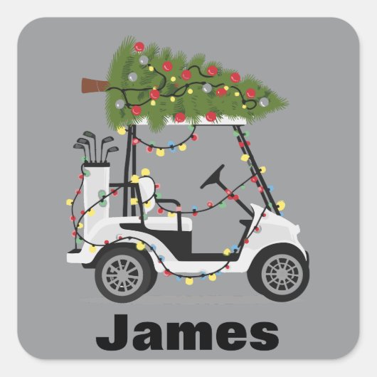 Sticker Carré Personalized Name Golfer Christmas Golf Cart Xmas  (Devant)