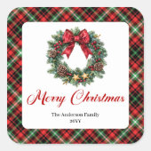 Sticker Carré Personalized Pine Wreath Watercolor Christmas (Devant)