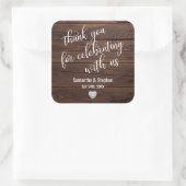 Sticker Carré Personalized Rustic Wood Heart Thank You Wedding (Sac)