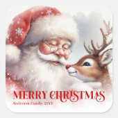 Sticker Carré Personalized Santa Rudolph Christmas Kids Gift (Devant)