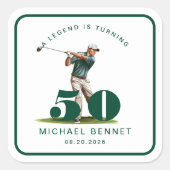 Sticker Carré Personalized Sports Golf 50th Birthday (Devant)