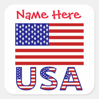 Sticker Carré Personalized USA Flag Name Label