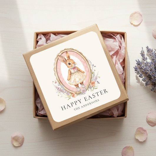 Sticker Carré Personalized Vintage Easter Bunny Custom 