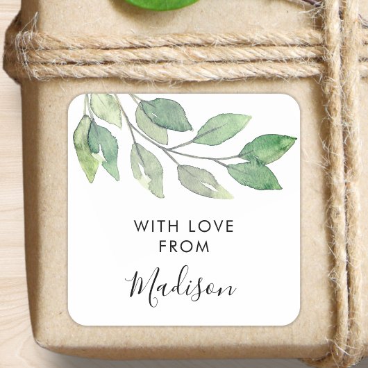 Sticker Carré Personalized Watercolor Greenery