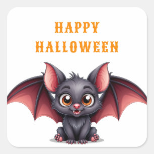 Sticker Carré Personnage Chauve-Souris de Dessin Animé Souriante