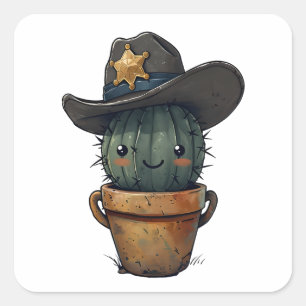 Sticker Carré Personnage de shérif Cactus Piquant