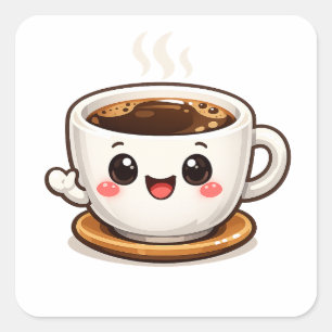 Sticker Carré Personnage de Tasse de Café Mignon   Amateur de Ca