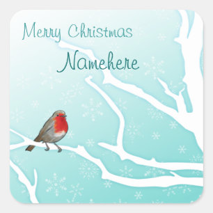 Sticker Carré Personnalisable : Robin dans un arbre