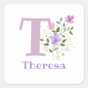 Sticker Carré Personnalisé avec le nom Theresa et la première in