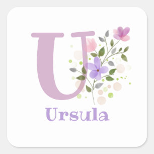 Sticker Carré Personnalisé avec le nom Ursula et la première ini