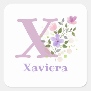 Sticker Carré Personnalisé avec le nom Xaviera et la première in