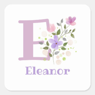 Sticker Carré Personnalisé avec Nom Eleanor et Première Initiale