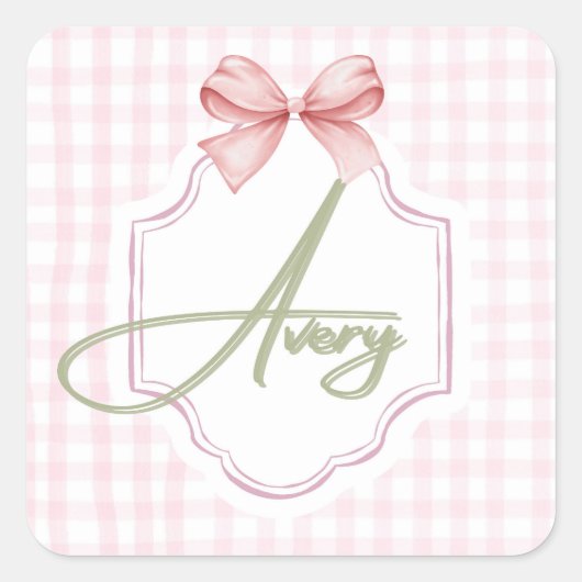 Sticker Carré Personnalisé Avery Baby Girl Nursery Bow&En vichy (Devant)