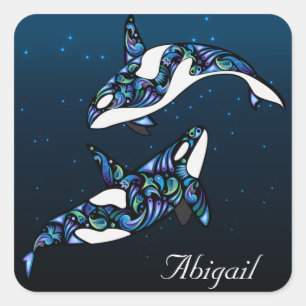 Sticker Carré Personnalisé Beau Orca Whale Couple