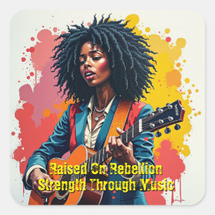 Sticker Carré Personnalisé Black Woman Guitarist Art Inspiration