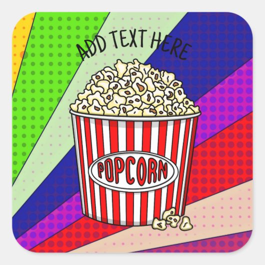 Sticker Carré Personnalisé ces Retro Pop Art Popcorn (Devant)