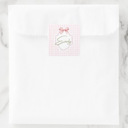 Sticker Carré Personnalisé Everly Baby Girl Nursery Bow&En vichy (Sac)