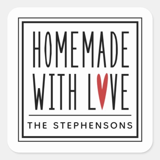 Sticker Carré Personnalisé Fabriqué Avec Amour (Devant)