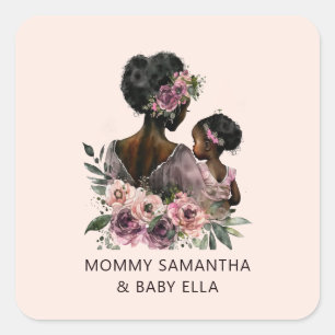 Sticker Carré Personnalisé Floral Maman et bébé