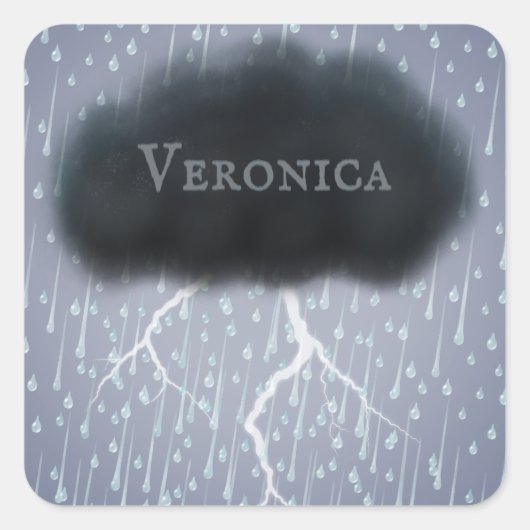 Sticker Carré Personnalisé Gris Stormy Thunder Cloud Whimsical (Devant)
