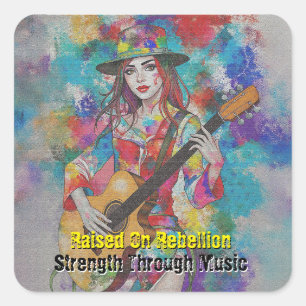 Sticker Carré Personnalisé Guitariste Art Abstrait Inspirationne